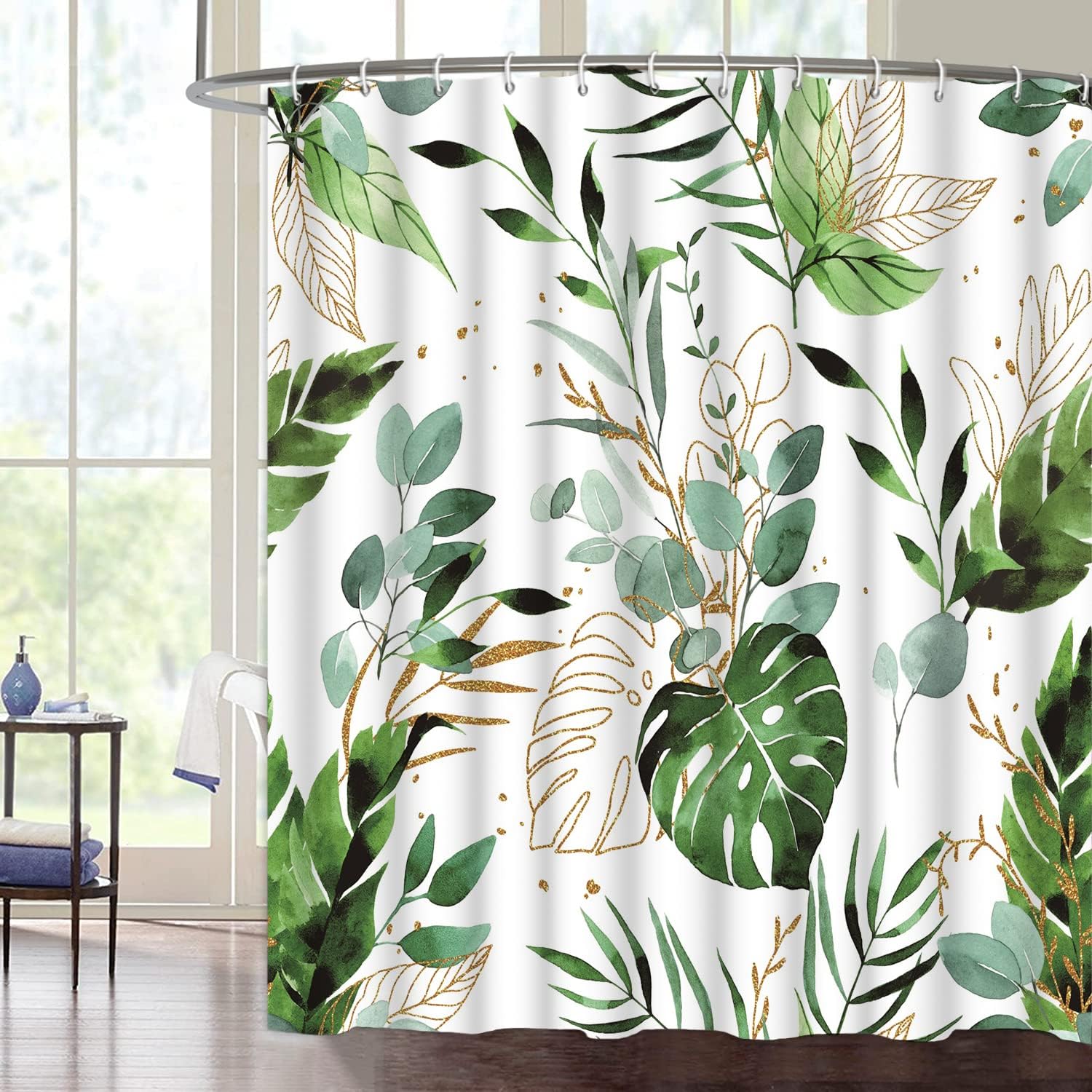 Green Palm Shower Curtain in Tropical Design - Perfect for Bathroom Decor